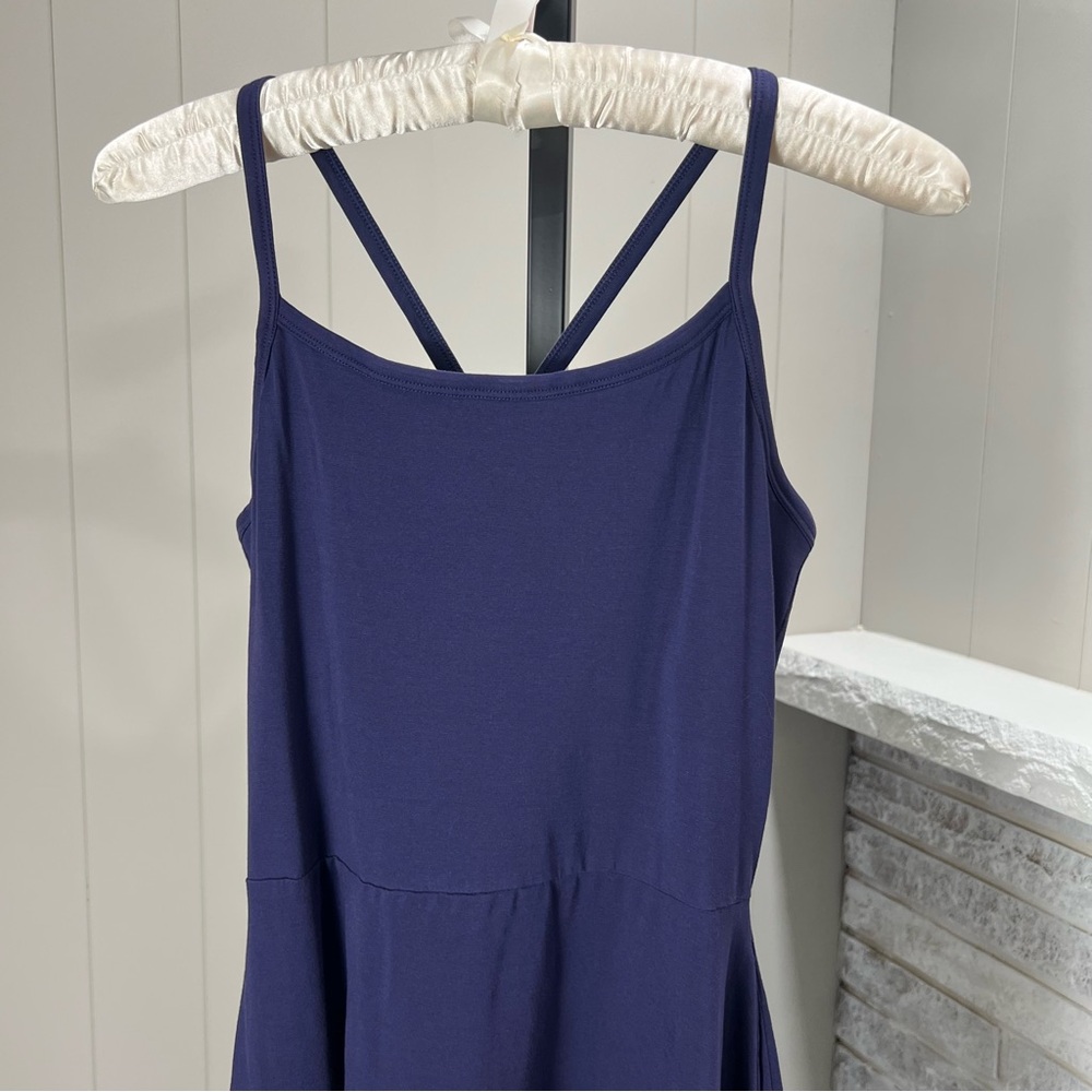 Pact Organic Cotton Halter Shelf Bra Fit & Flare Eclipse Purple Midi Dress M - Picture 2 of 6